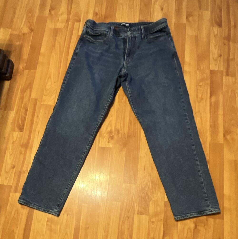 Lands' End Men’s Straight Regular Fit Blue Medium Wash Denim Jeans 5 Pocket